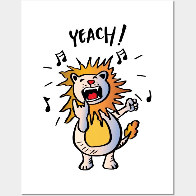 Cute lion singing Wall Art by Handini _Atmodiwiryo